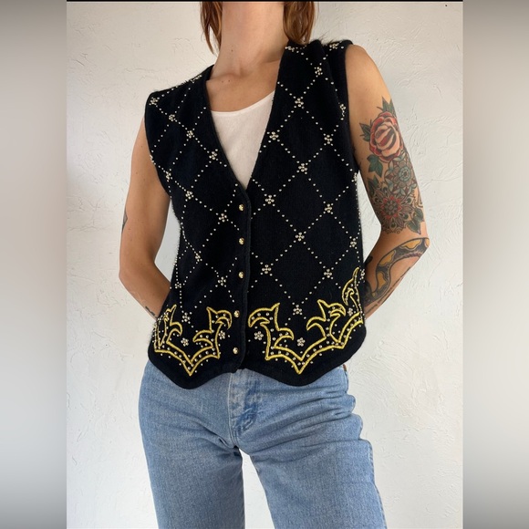 Vintage Karen Scott Evening Black Vest With Gold Details - Picture 1 of 6